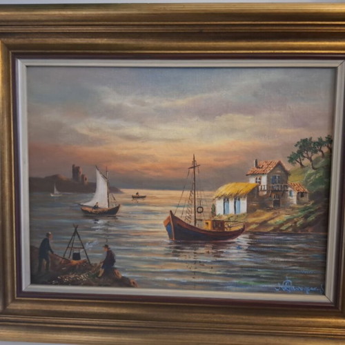 Painting by N. Fanourakis like new, sea and Greek countryside theme