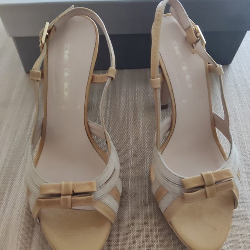 Women's high-heeled sandals used, size 37, beige leather