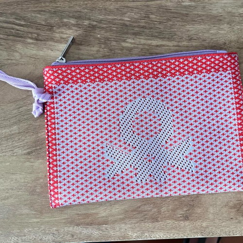 United Colors of Benetton knitted pouch wristlet new, red and lilac