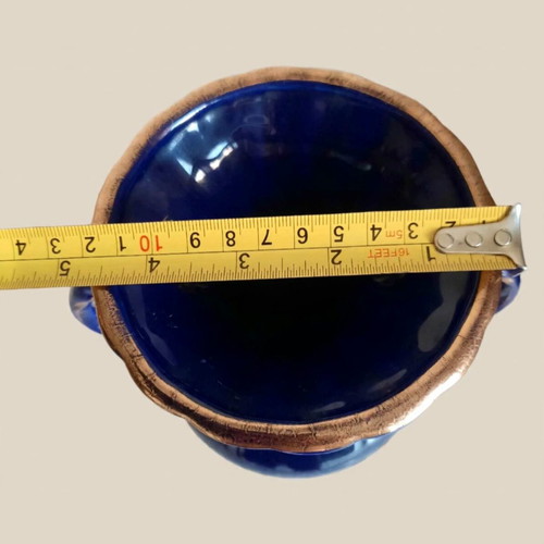 Vintage amphora vase made in Italy, cobalt blue with gold and Fragonard scene