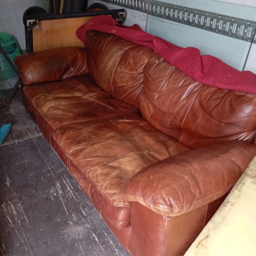 Leather Living Room Set Refurbished, 3-Seater, 2-Seater And Armchair