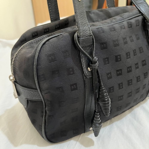 Bally Vintage Monogram Jacquard Bowling Bag used, black leather details