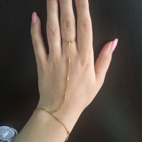 Steel bracelet connected to ring gold color made to order