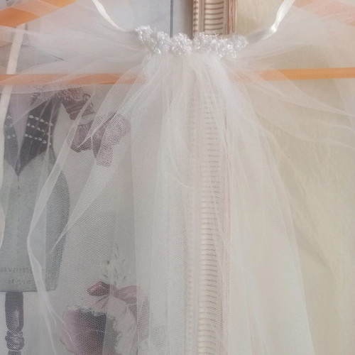 Handmade A-line wedding dress used, ivory satin with lace and pearls