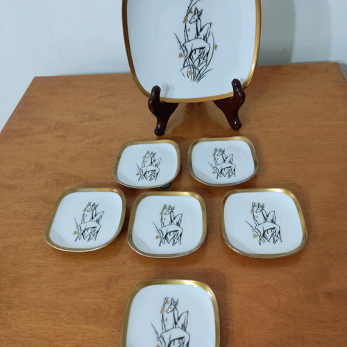 Bavaria porcelain dessert set used, vintage design