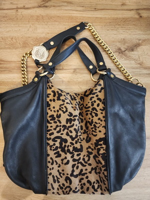 Vince Camuto shoulder bag like new, black leather and leopard print