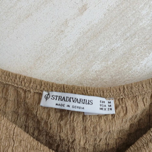 Stradivarius blouse with puff sleeves, khaki, medium, like new