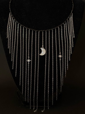 Women's choker new with black crystal beads and chains