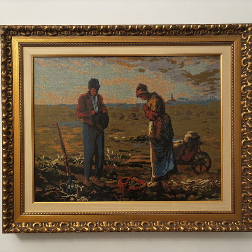 Three embroidered cross-stitch paintings with beautiful frame, new