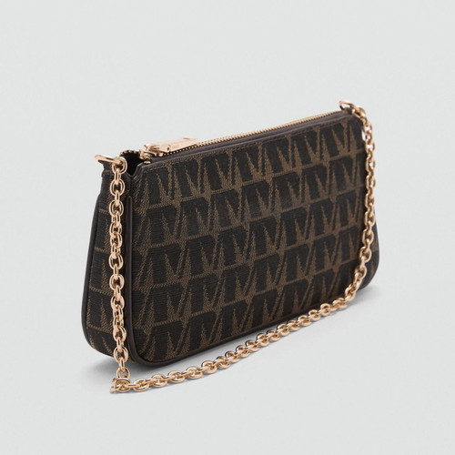 Mango Mini Shoulder Purse Like New, Jaquard Logo, Black and Brown