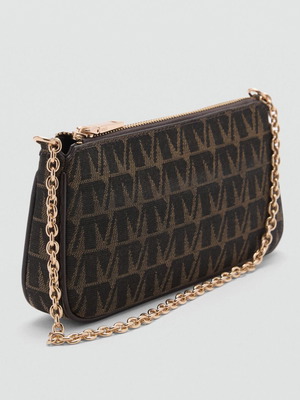 Mango Mini Shoulder Purse Like New, Jaquard Logo, Black and Brown