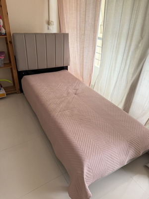 Single bed with fabric upholstery and IKEA mattress like new