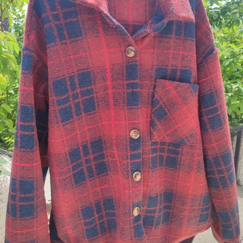 Checked coat-jacket unused, one size, blue and red, 35% wool