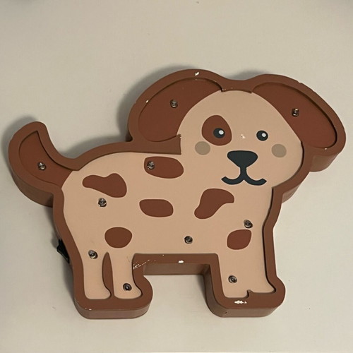 Wooden decorative dog lamp like new with warm LED lights