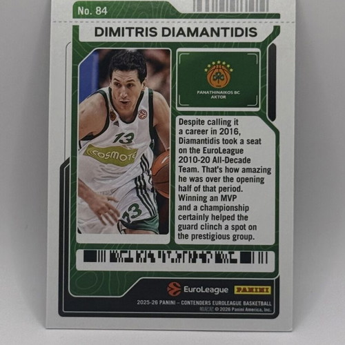 Dimitris Diamantidis 2025-26 Panini Contenders EuroLeague card like new with sleeve and toploader