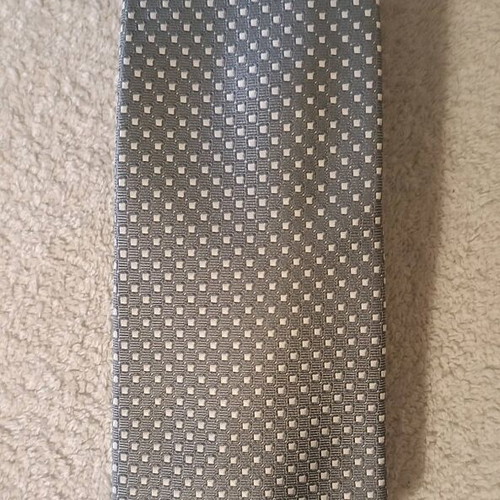 Chaps men's tie new, gray with beige check, 100% polyester