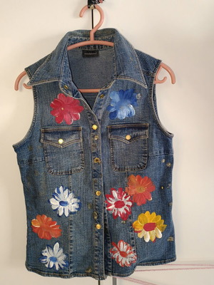 Roccobarocco Denim Vest Hand-Painted Custom Artwork Like New