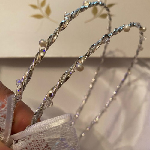Wedding crowns new silver with pearl and clear rhinestones