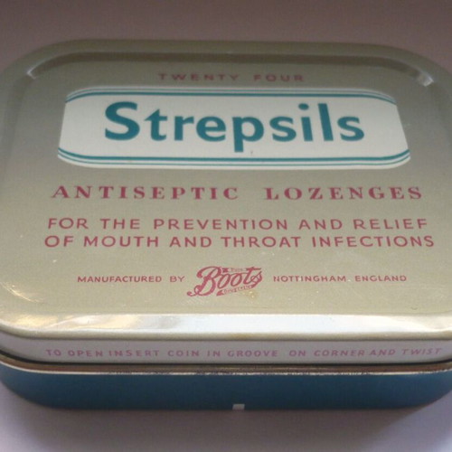 Vintage metal collectible tins Strepsils and Valda lozenges used, set of 3