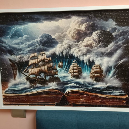 Puzzle 1000 pieces like new, 50x70 cm, white wooden frame, nautical theme