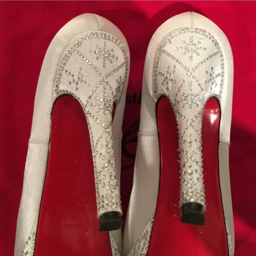Christian Louboutin women's ivory satin high heels with Swarovski crystals