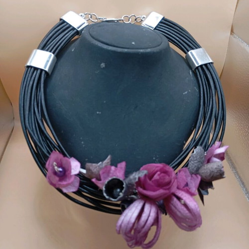 Handmade necklace from silk cocoons made to order, pink and purple