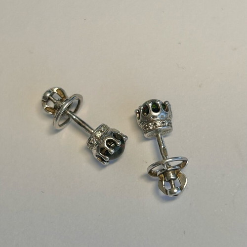Green opal stud earrings 925 sterling silver new, crown screw back