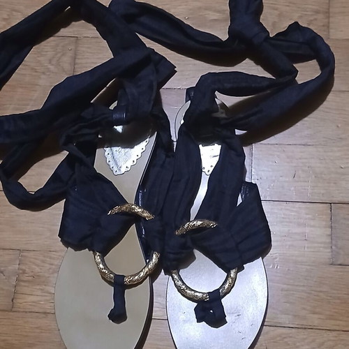 Hookipa black handmade sandals with black ribbons size 37 like new