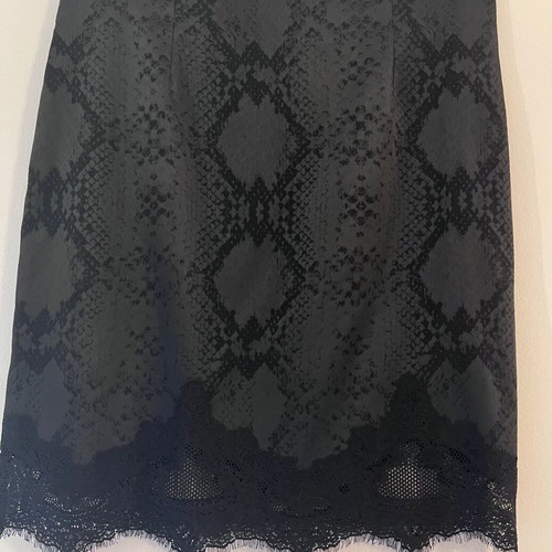 Lauren Vidal short skirt with snake skin pattern and lace trim