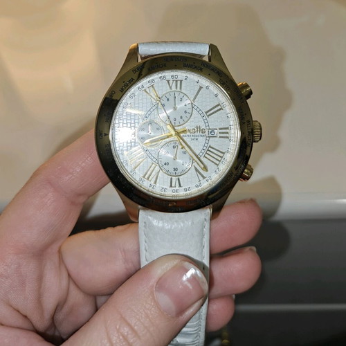 Oxette women's watch used, white leather strap