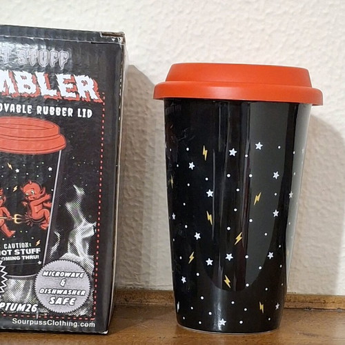 Sourpuss Hot Stuff ceramic tumbler 12oz like new, collectible