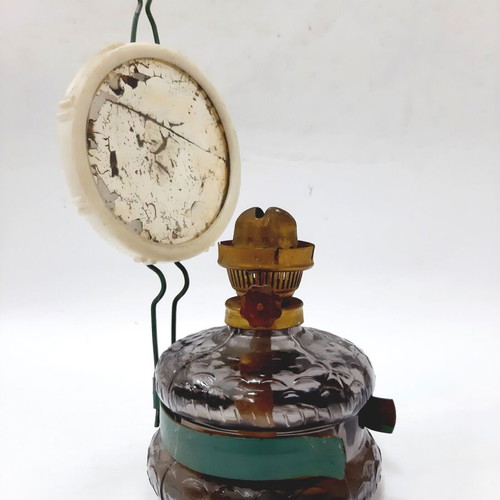 Vintage gas oil lamp from the 60s, used, glass body and brass burner