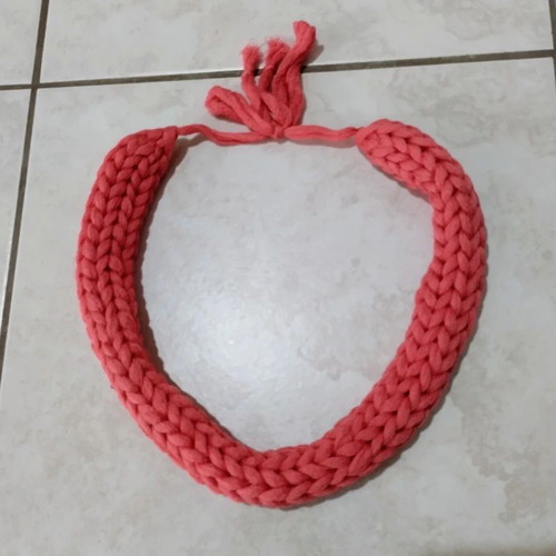 Handmade chunky coral red knitted necklace