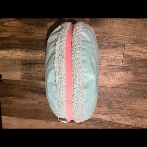 Macaron pillow used from Jumbo, blue and pink