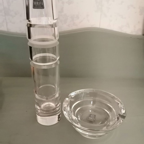 Morava crystal mouth blown vase and ashtray new
