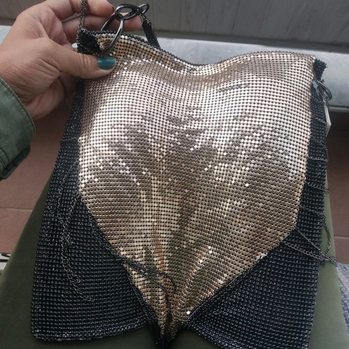 Vintage Zara crossbody bag metallic black with gold chain new