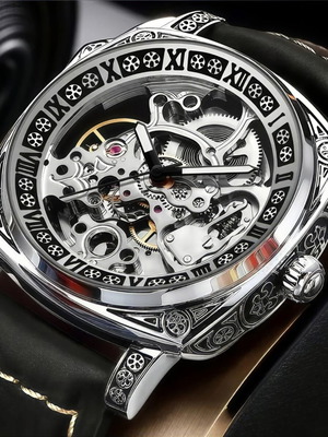 Mechanical automatic waterproof watch new, with leather strap and sapphire glass