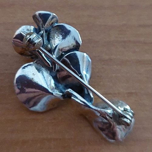 Silver brooch handmade oxidized with amethyst stone