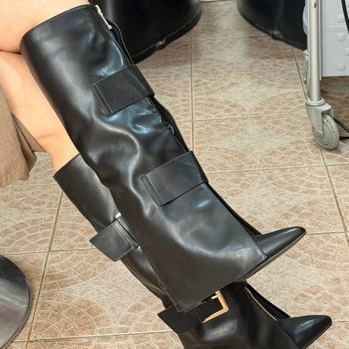 Women's boots new black leather size 37 with 10cm heel