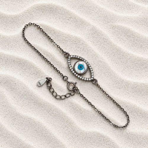 Handmade Gianniotiko evil eye bracelet silver 925 with mother-of-pearl and zircon new