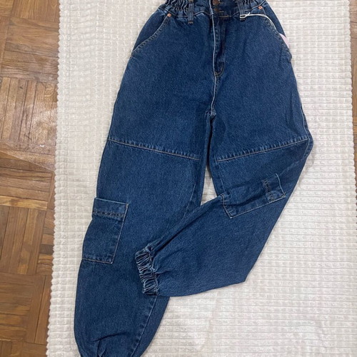 Jeans cargo with elastic waist and cuffs, new, size S
