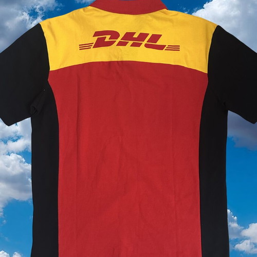 Vintage DHL Promo Polo Shirt like new, color-block red and yellow, size M