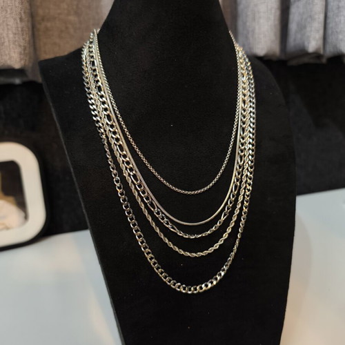 5 men's stainless steel necklaces, silver