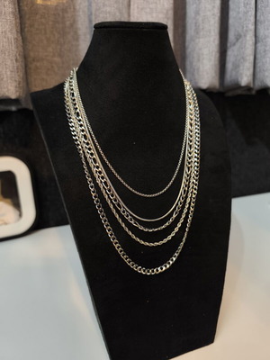 5 men's stainless steel necklaces, silver
