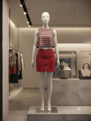 Γυναικείο καλοκαιρινό σετ Zara μεταχειρισμένο, κόκκινη φούστα και ριγέ crop top