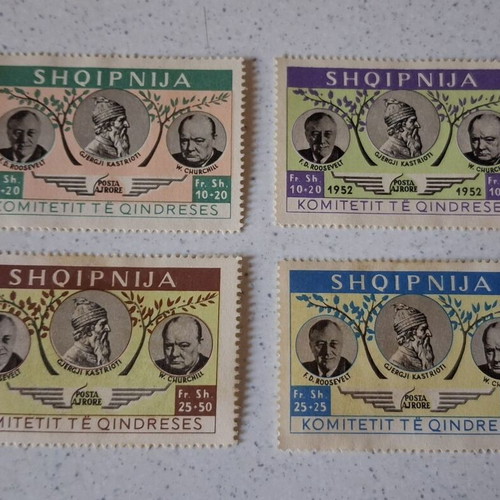 Albanian stamps 1952 set of 7, Roosevelt Churchill Skanderbeg
