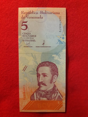 Venezuela 5 Bolívarés 2018 banknote new, uncirculated