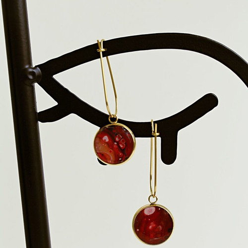 Artisan earrings new, gold-plated stainless steel, red