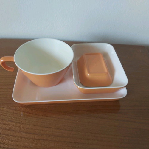 Olympic Airways serving set used, orange color