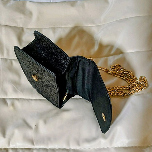 Stradivarius shoulder bag black with rhinestones and gold chain new